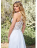 V Neck Ivory Lace Chiffon High Slit Wedding Dress